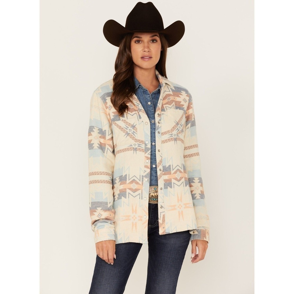 Outback Western Shacket Brianna Aztec Flannel Shirt Pearl snap Women's Large New